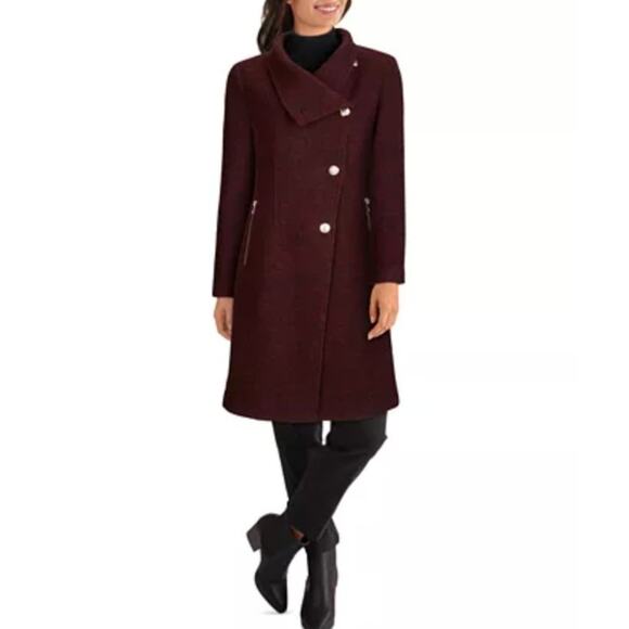 Wine Military Coat Gold Buttons Asymmetrical Foldover Collar Small NWT - Picture 4 of 14